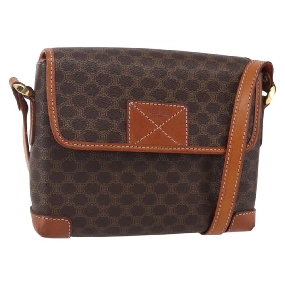 Celine Vintage Macadam Canvas And Leather Brown Canvas Shoulder Bag Bag